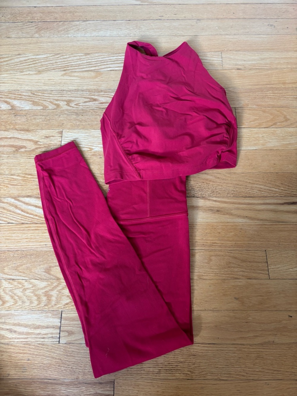 Athleta Elation tight and conscious crop top set in clover berry